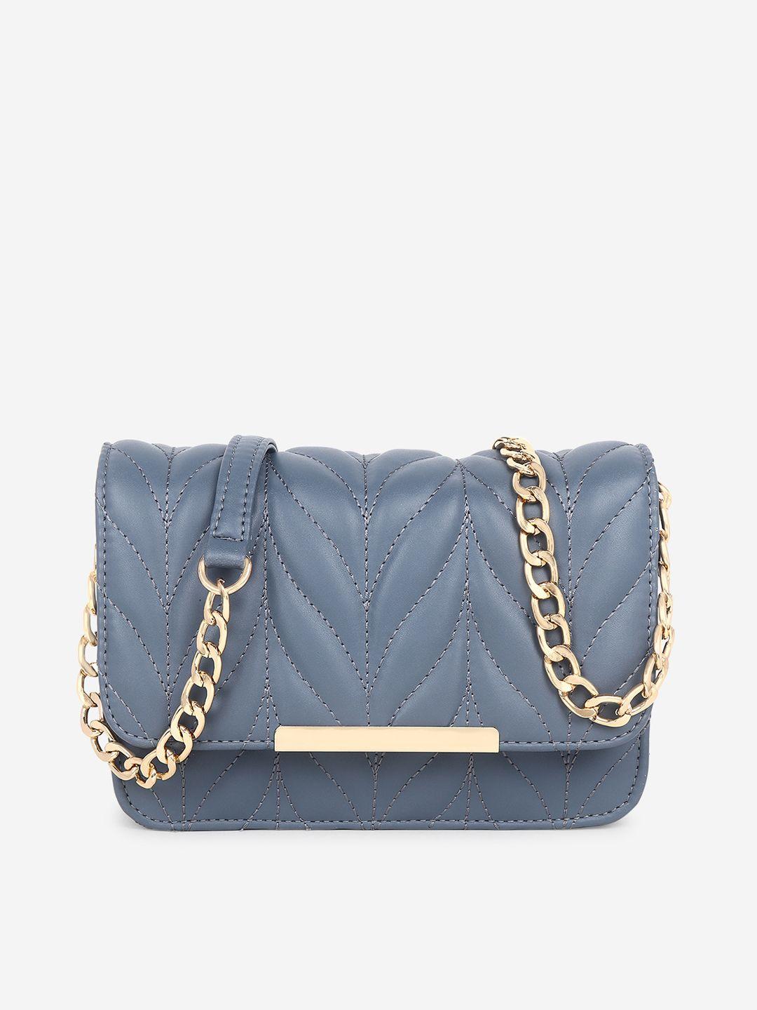 black spade blue textured pu structured sling bag with quilted