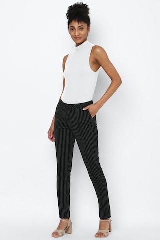 black stripe ankle-length casual women regular fit trouser