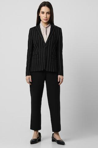 black stripe polyester notch lapel women regular fit blazers