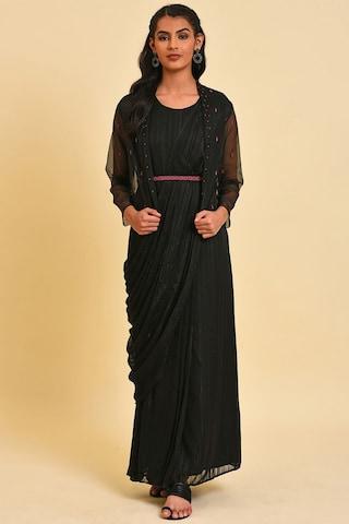 black stripe polyester/lurex sari
