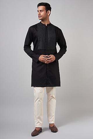 black striped fabric & silk chanderi kurta