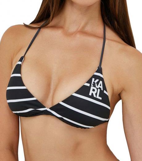 black striped logo-print bikini