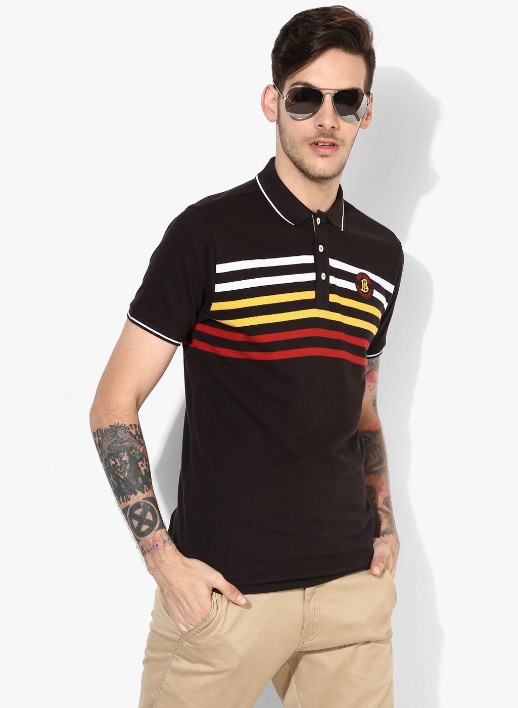 black-striped-regular-fit-polo-t-shirt