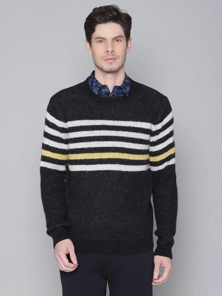 black striped round neck sweater