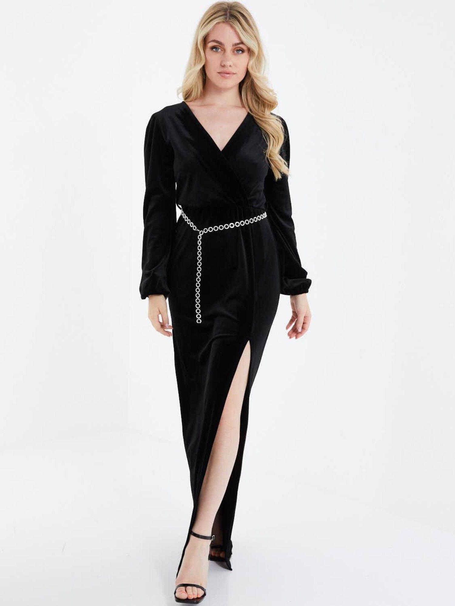 black suba crepe diamonte belt maxi dress (set of 2)