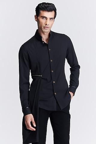 black suiting draped shirt