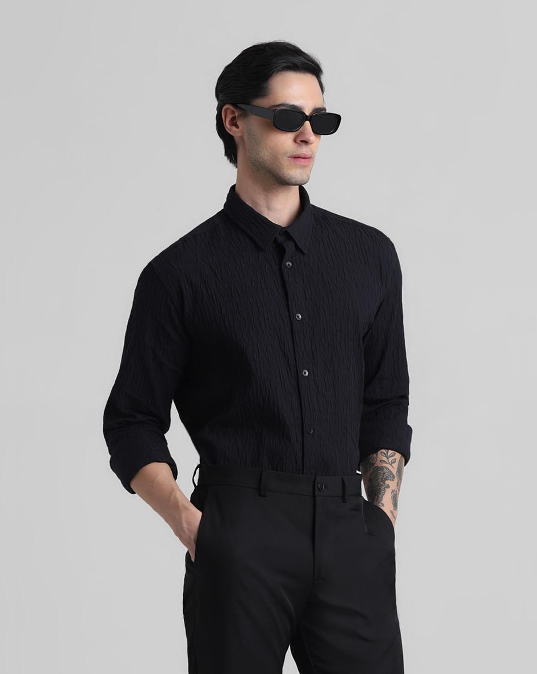 black textured full sleeves shirt