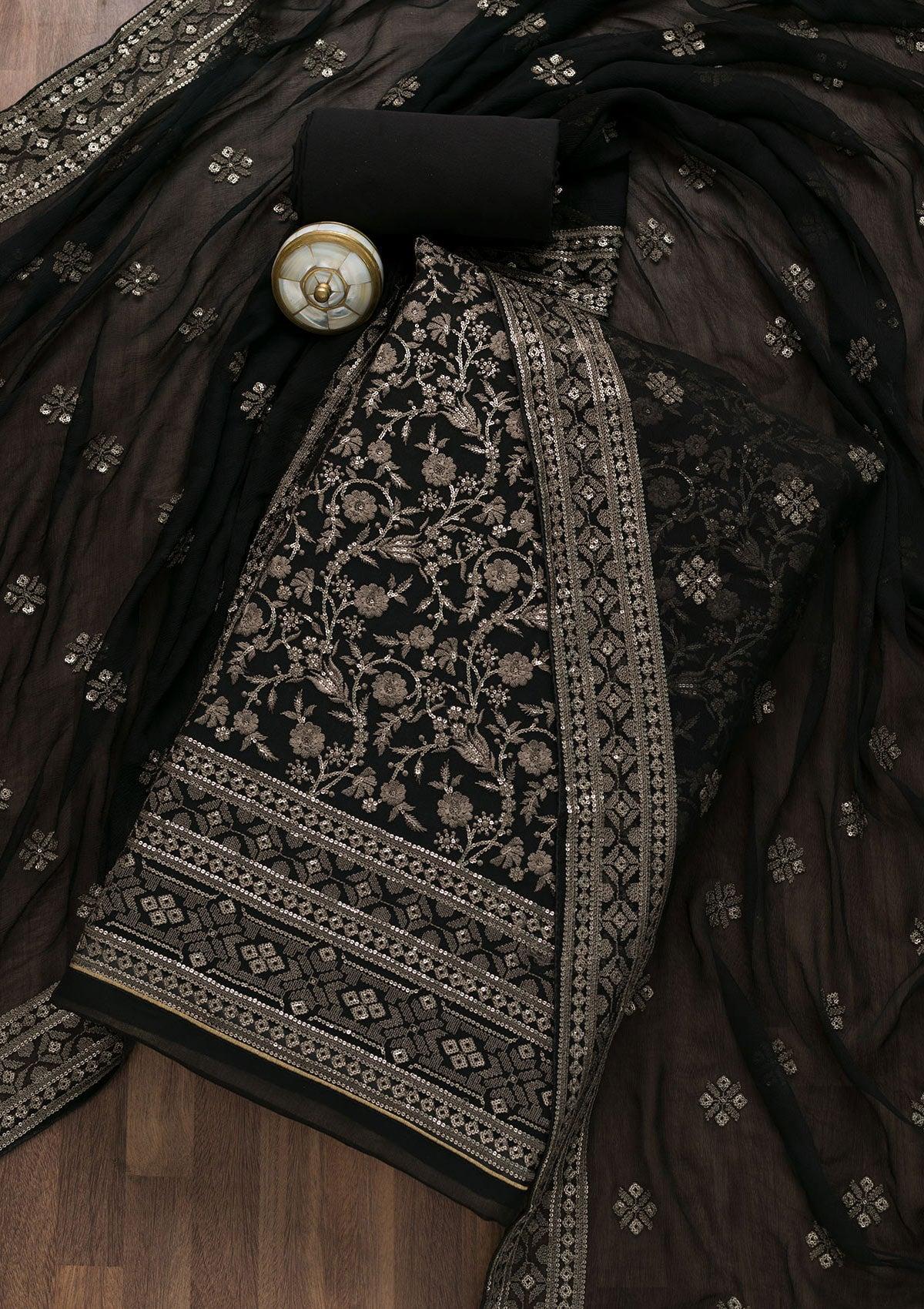 black threadwork georgette unstitched salwar suit