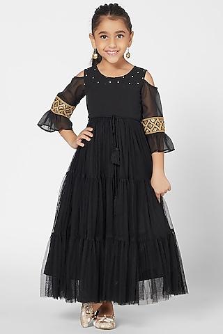black tikki embroidered gown for girls