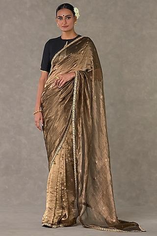 black tissue zari embellished saree set