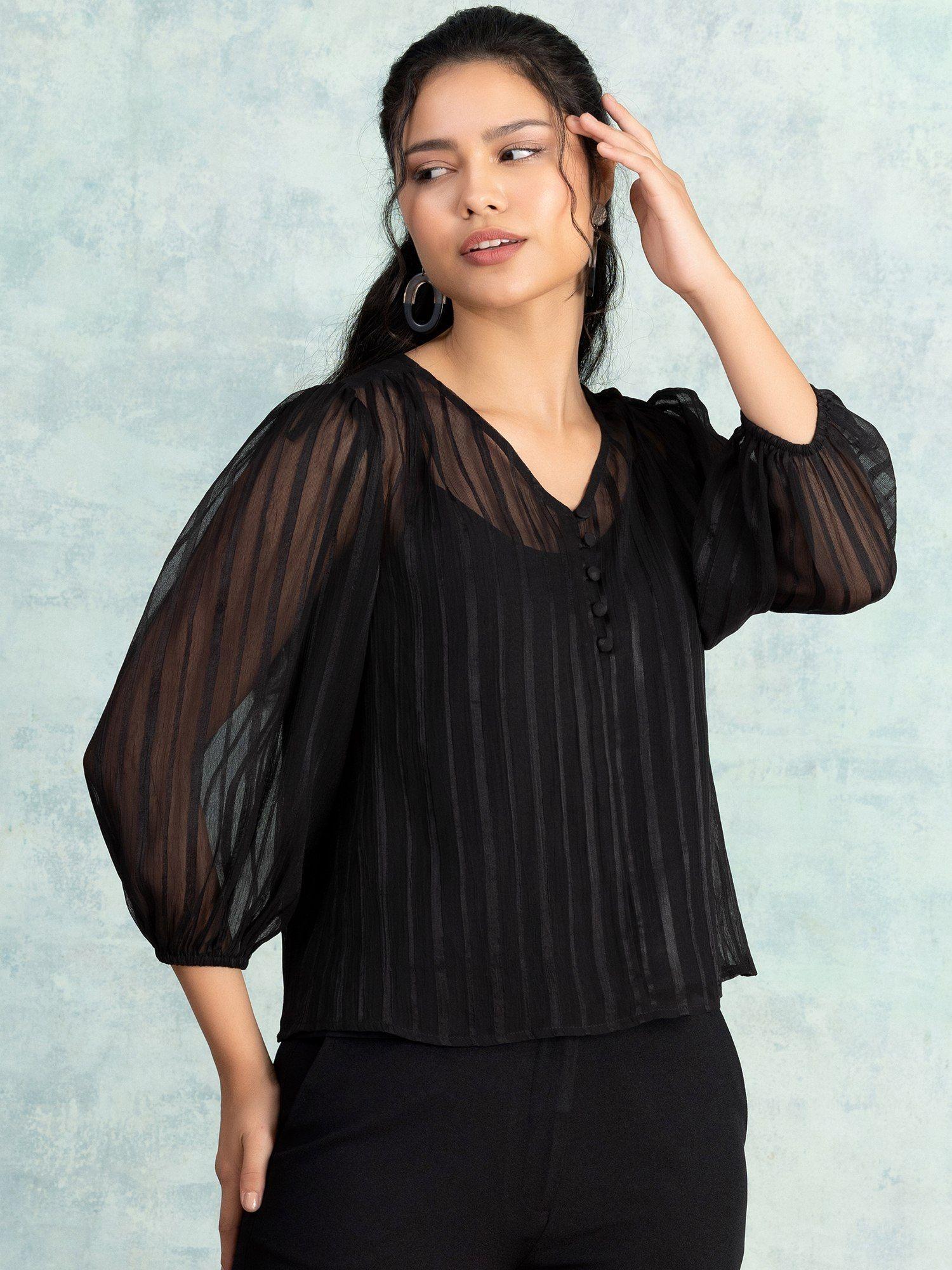 black v neck blouse with camisole (set of 2)
