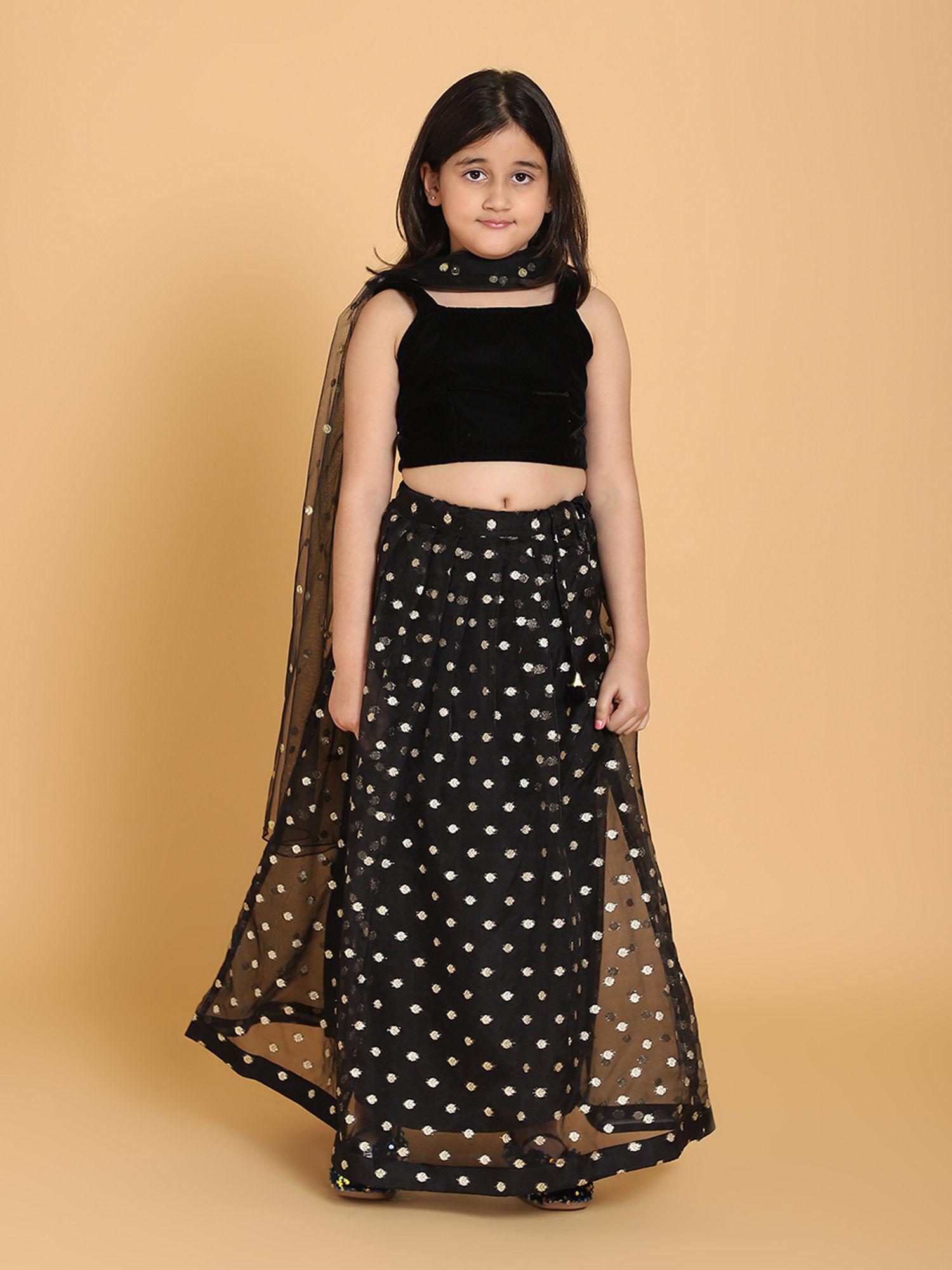 black velvet choli and lehenga with dupatta (set of 3)