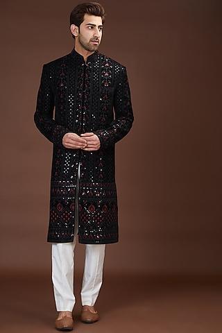 black velvet embroidered sherwani