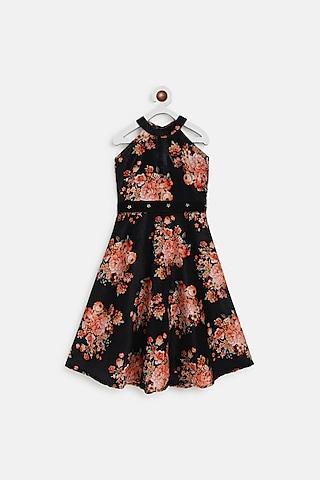 black velvet floral printed dress for girls