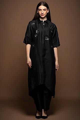 black viscose silk sequins embroidered tunic set