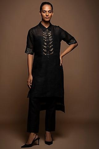 black viscose silk zardosi embroidered tunic set