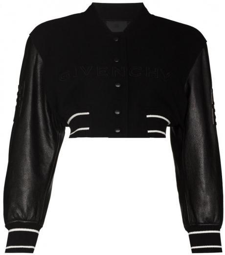 black wool adn leather bomber jacket