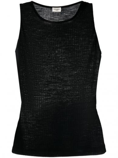 black wool and cotton blend sleeveless top