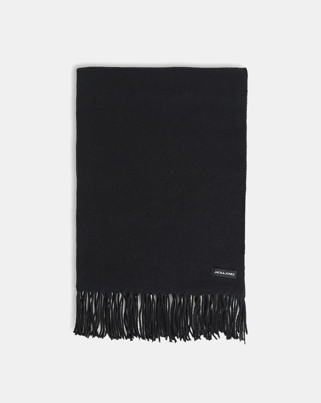 black woven fringe detail scarf