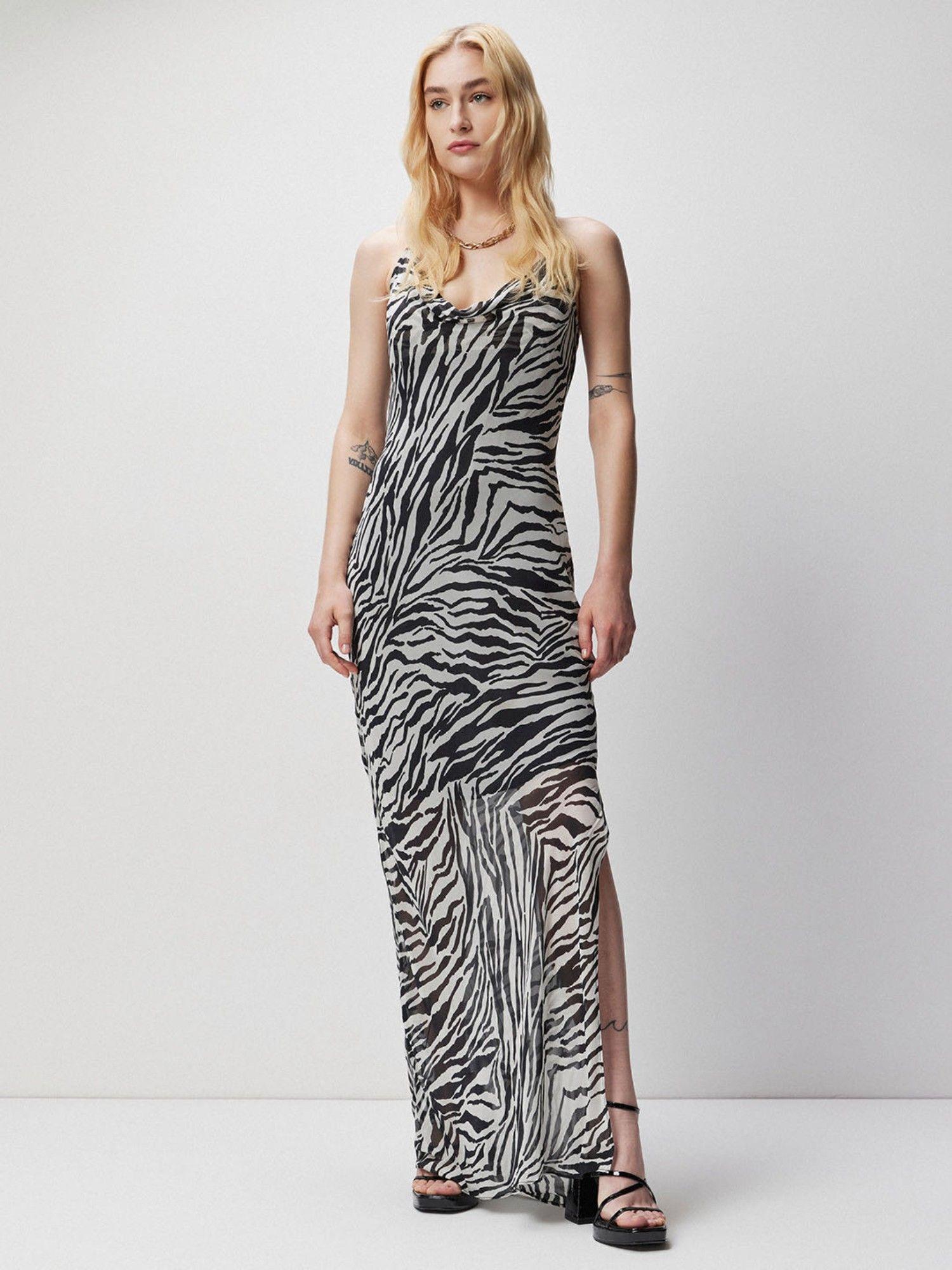 black zebra print maxi dress