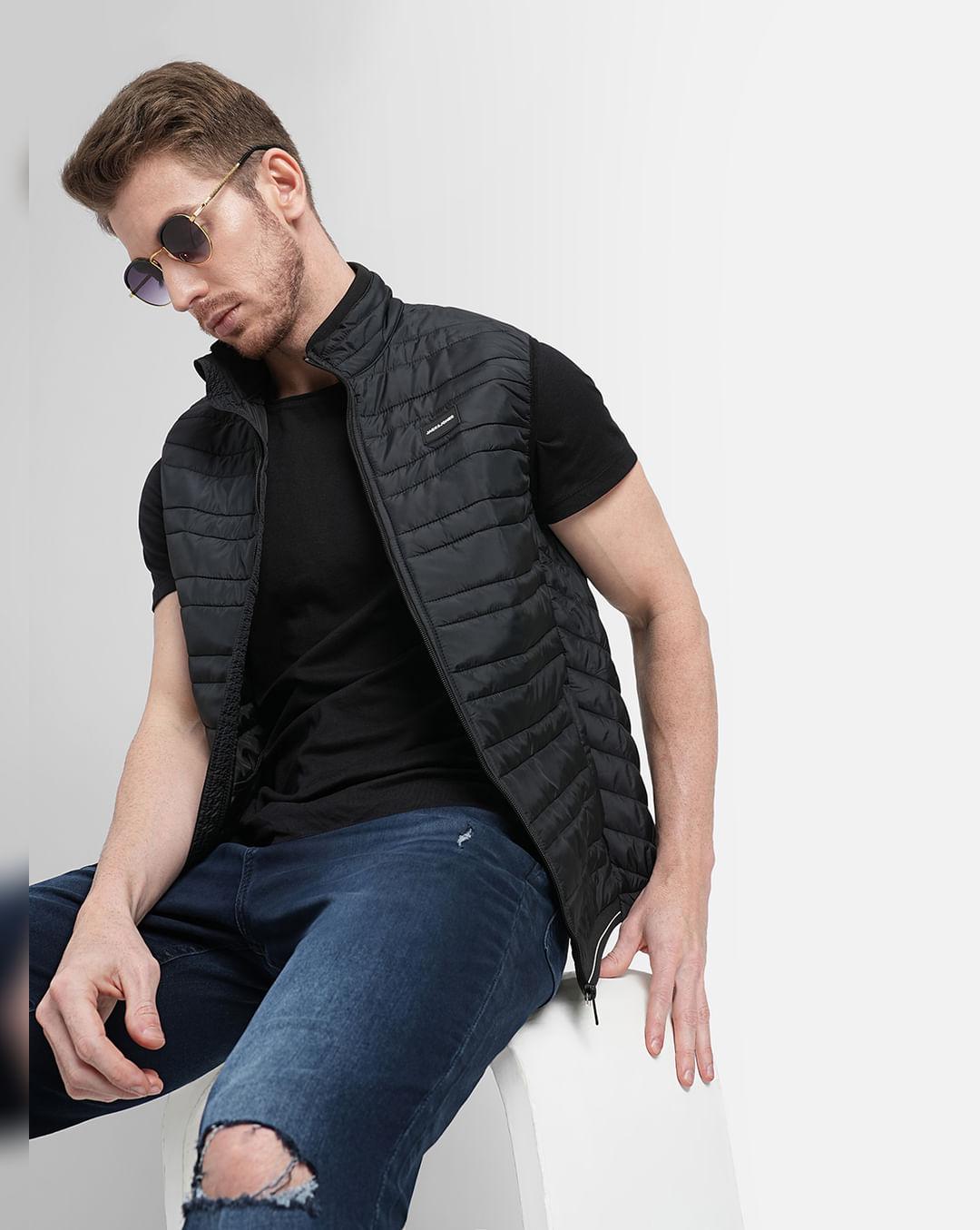 black zip-up body warmer vest