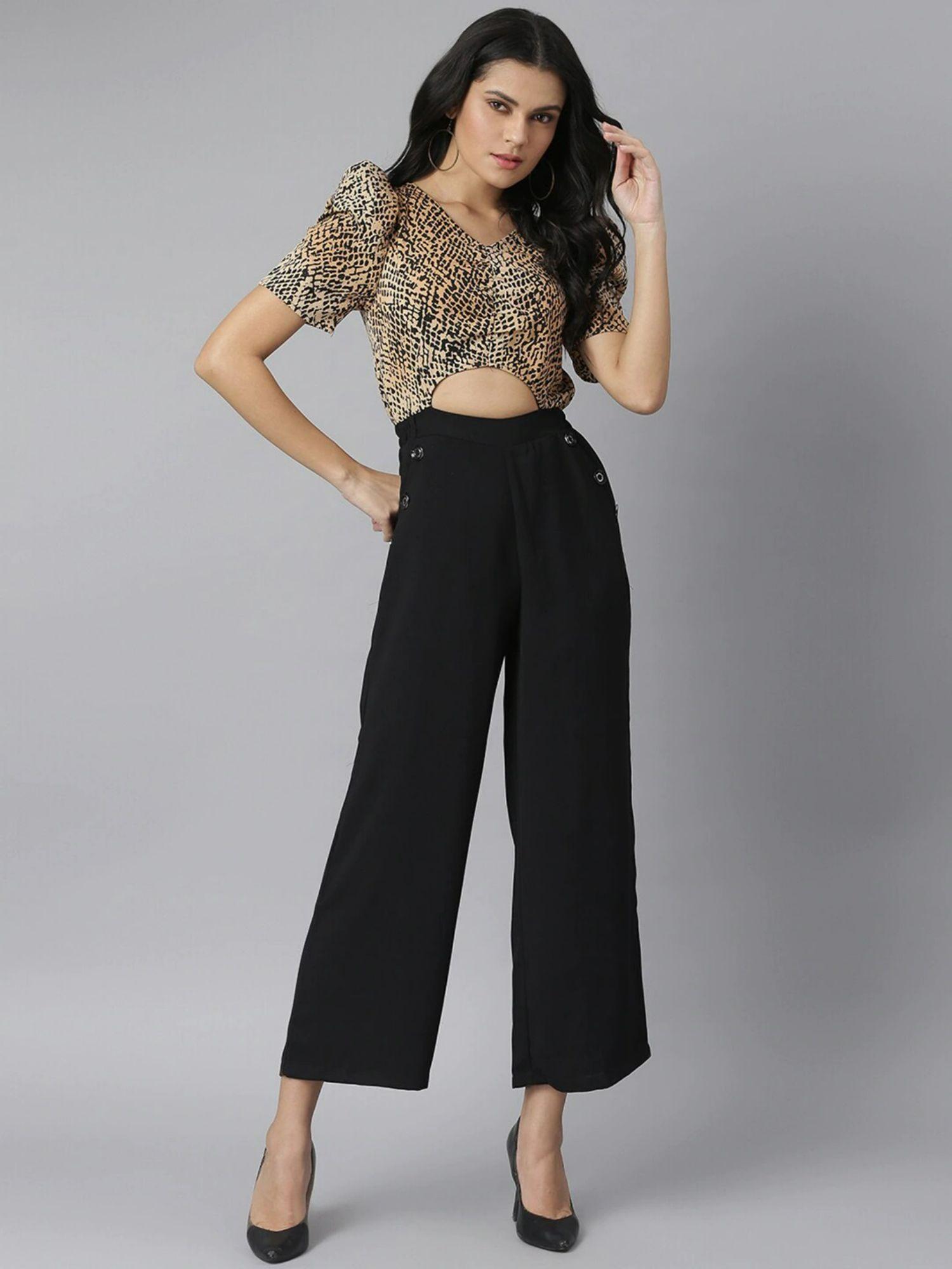 black & beige printed basic jumpsuit