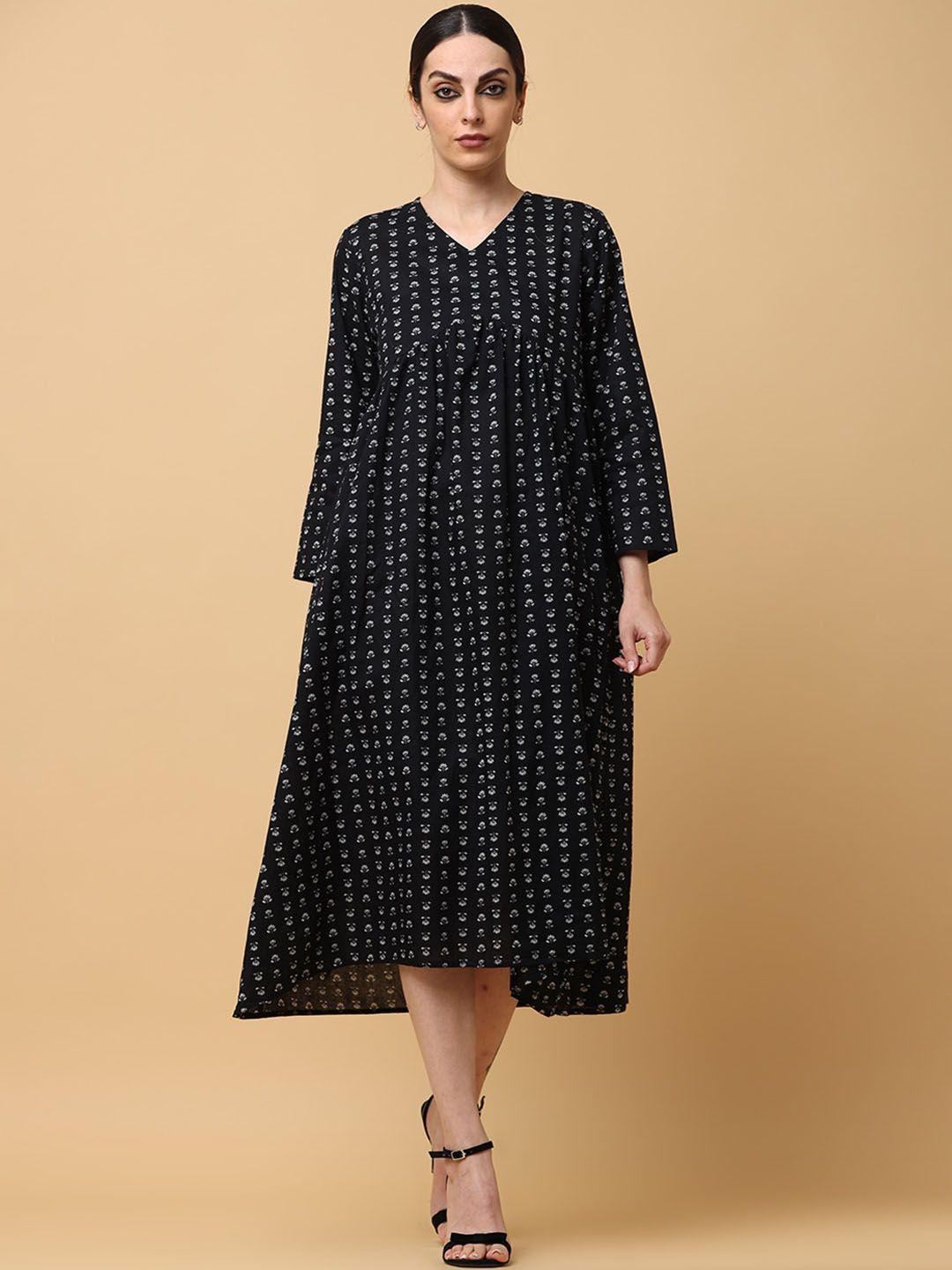 black & blah blah cotton a-line midi ethnic dress