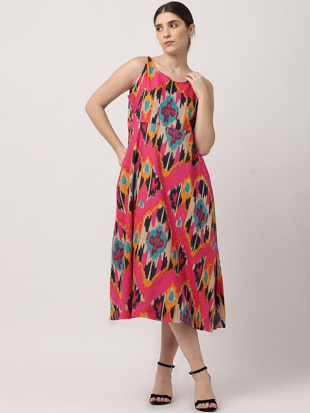 black & blah blah ikat printed pure cotton a-line ethnic dress