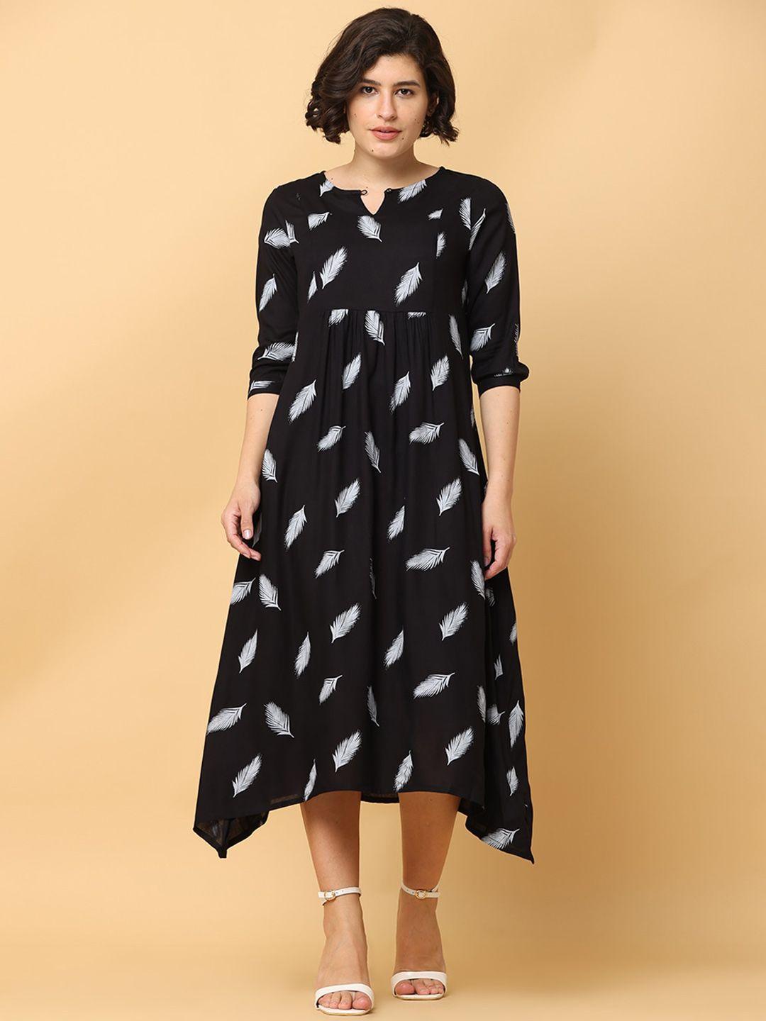 black & blah blah printed midi dress