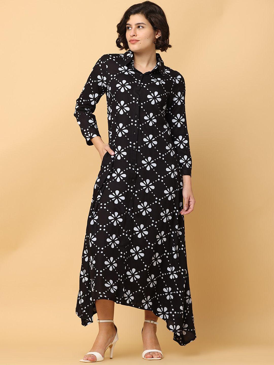 black & blah blah relaxed fit printed flared ethnic dresses