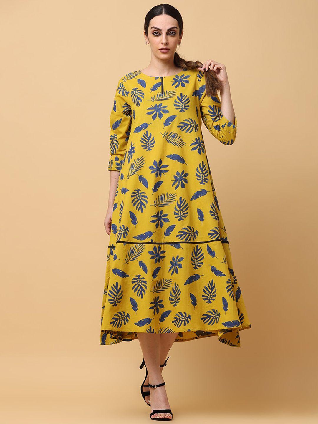 black & blah blah relaxed printed flared ethnic dresses