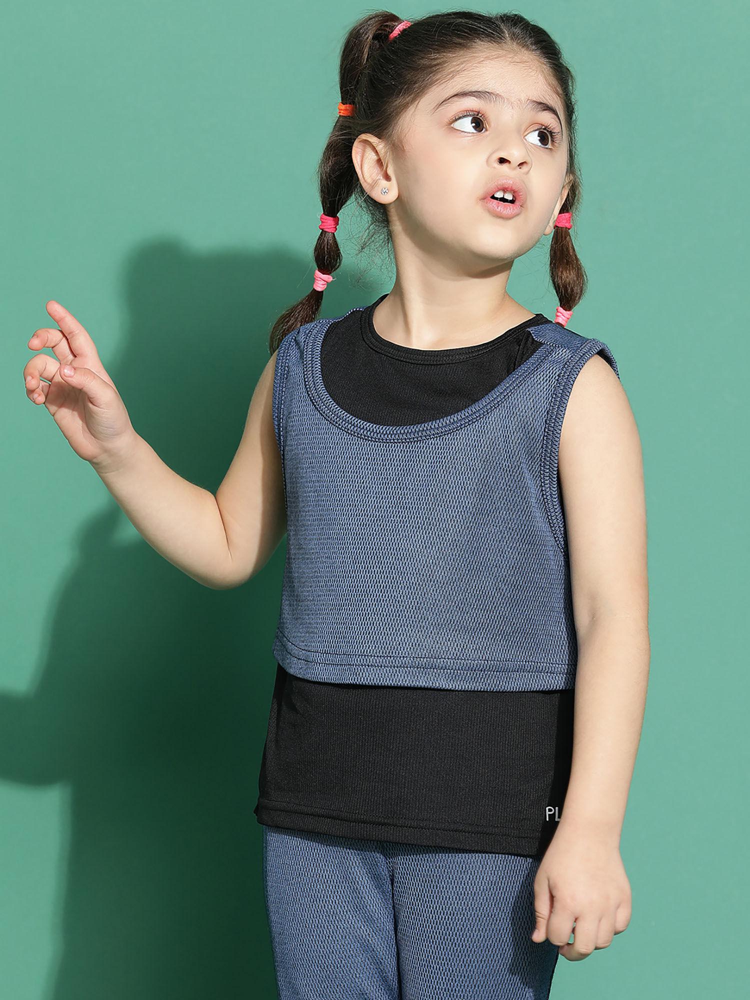 black & blue sleeveless t-shirt for girls