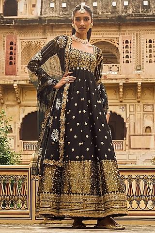 black & gold brocade zari embroidered anarkali set