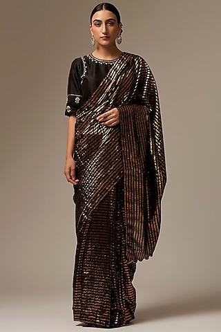 black & gold cotton & lurex printed saree