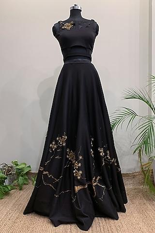 black & gold embroidered lehenga with crop top