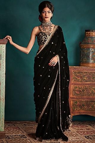 black & gold embroidered pre-stitched saree set