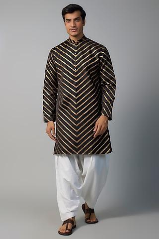 black & gold polyester viscose herringbone kurta set