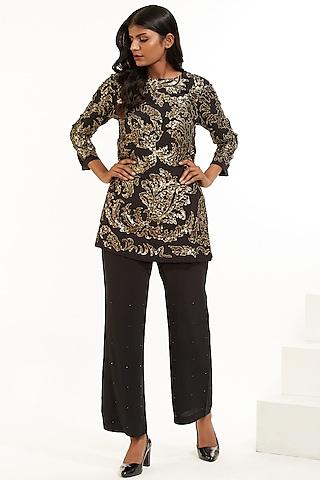 black & gold sequins embroidered tunic