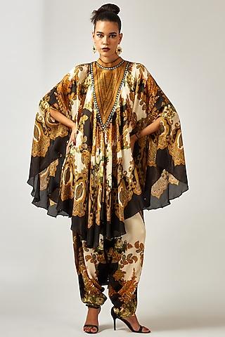 black & gold silk printed draped tunic