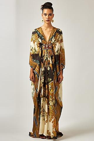 black & gold silk printed kaftan