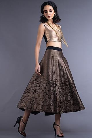 black & golden embroidered kalidar lehenga set