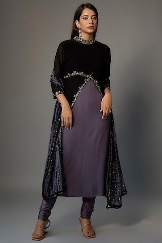 black & grape grey georgette embroidered anarkali set