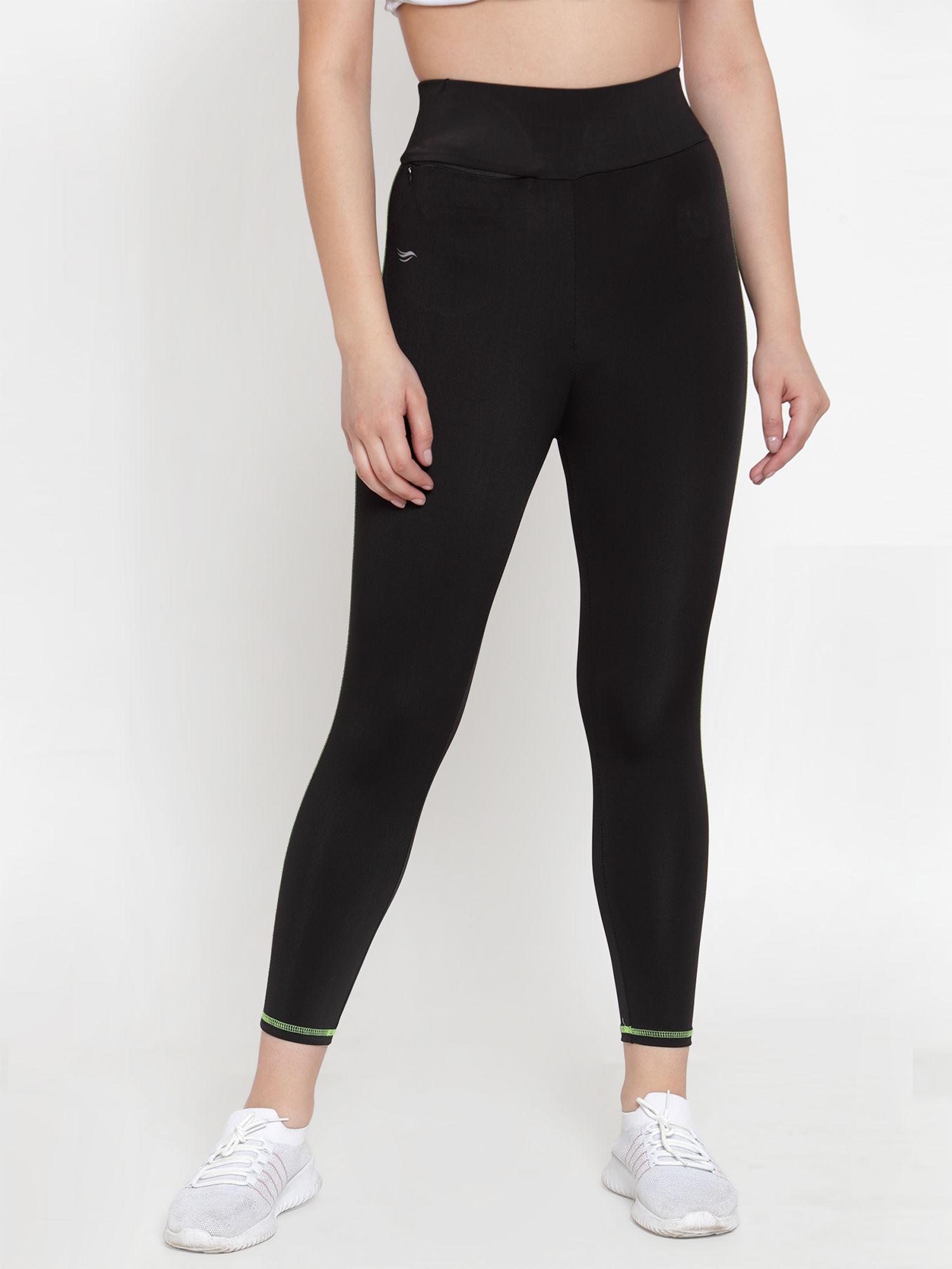 black & green active wear track pants with zipped pocket