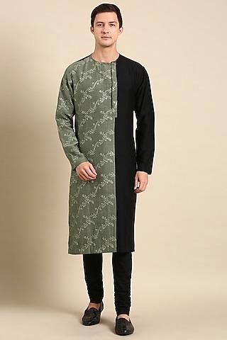 black & green chanderi silk kurta set