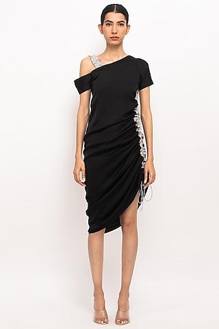 black & grey bemberg modal silk one-shoulder dress