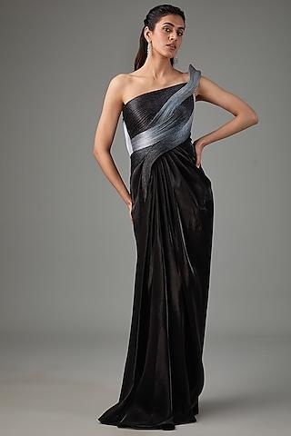 black & grey metallic polymer & crepe chiffon gown