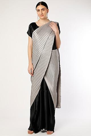 black & grey polyester gown saree