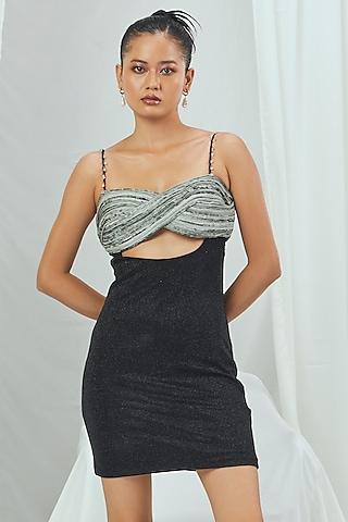 black & grey shimmer mini dress