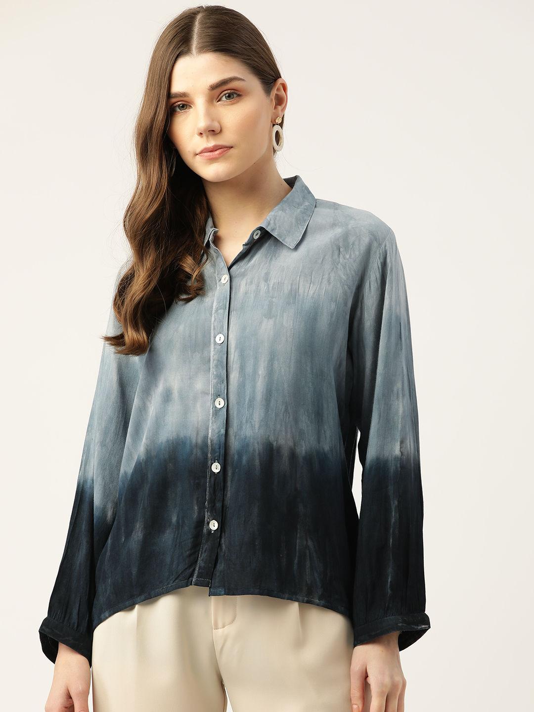 black & grey tie-dye rayon top