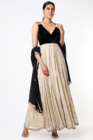 black & ivory embroidered anarkali set